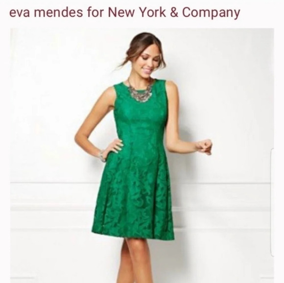 New York & Company Eva Mendes Emerald Green Sleeeless Lace 4 Aline Dress - Picture 3 of 11